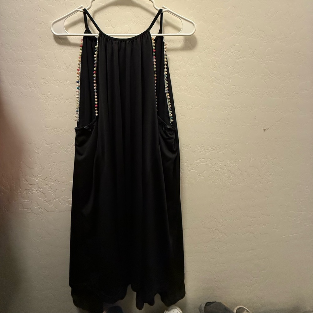 Very J Black Top with Multicolor Pom-Pom Detail